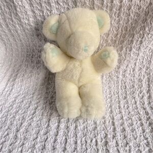Vintage Gund baby rattle teddy bear beautiful white & baby blue stitching 1979
